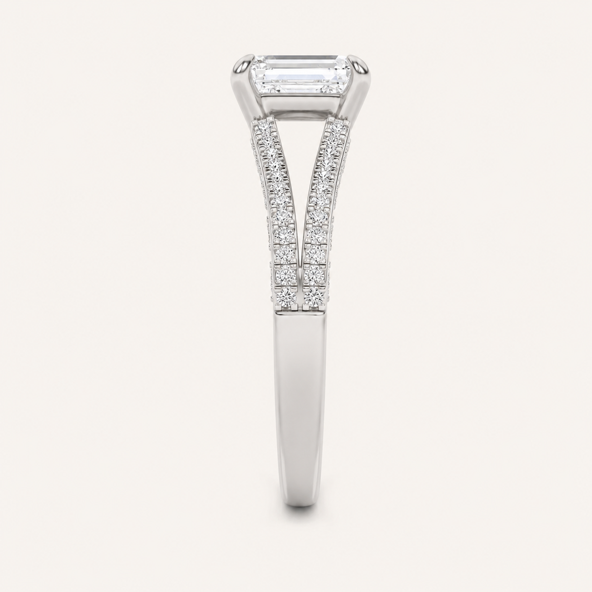2CT Emerald Cut Lab Grown Diamond Split Shank Accented Engagement Ring