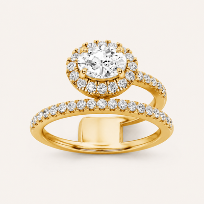 1.00 CT Oval Cut Lab Grown Diamond Halo Ring