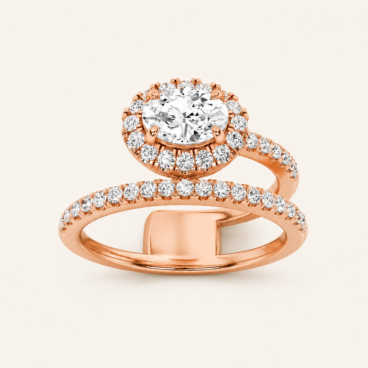 1.00 CT Oval Cut Lab Grown Diamond Halo Ring