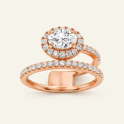 1.00 CT Oval Cut Lab Grown Diamond Halo Ring