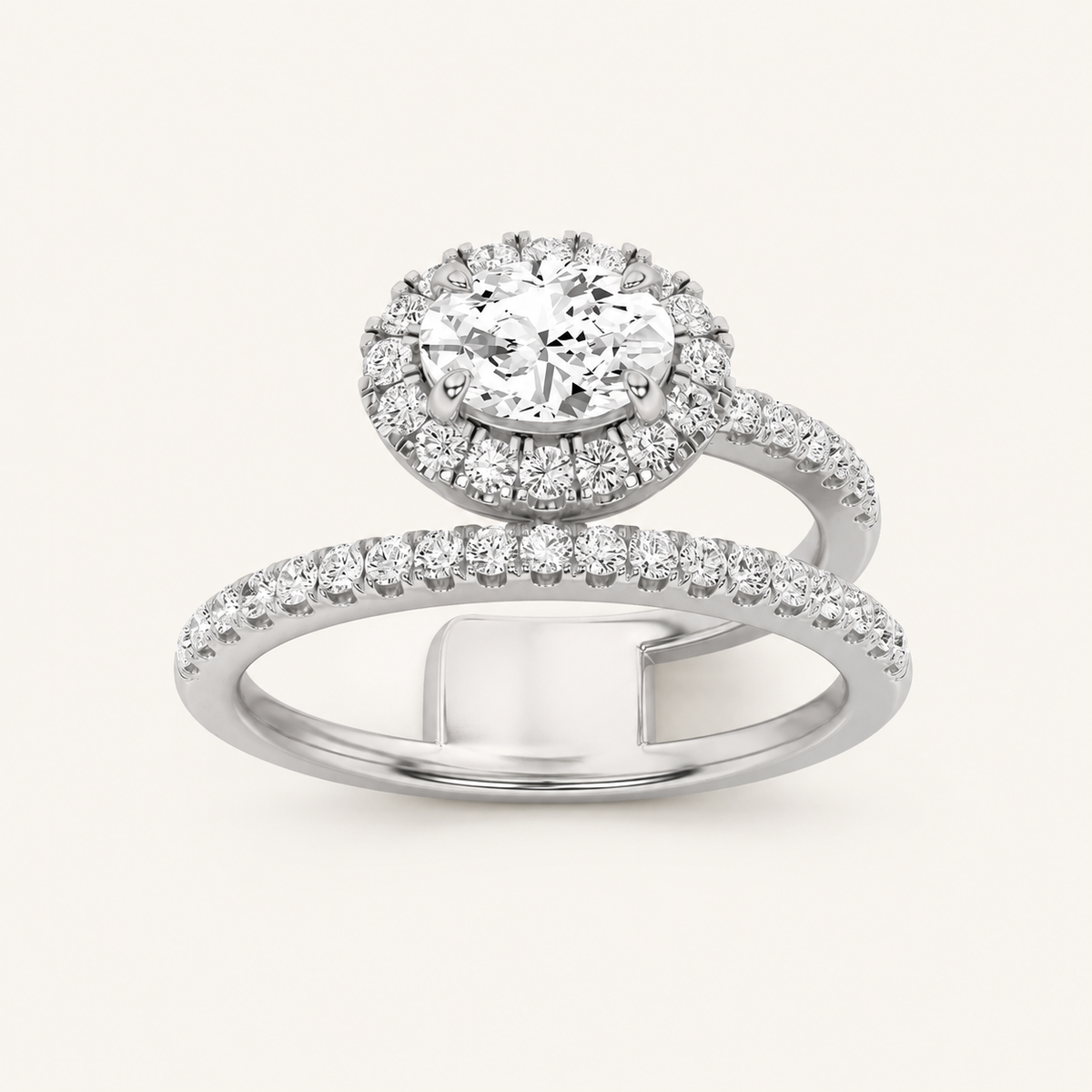 1.00 CT Oval Cut Lab Grown Diamond Halo Ring