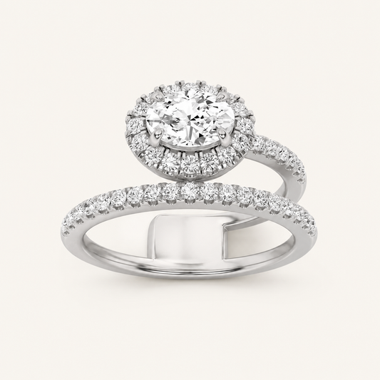 1.00 CT Oval Cut Lab Grown Diamond Halo Ring