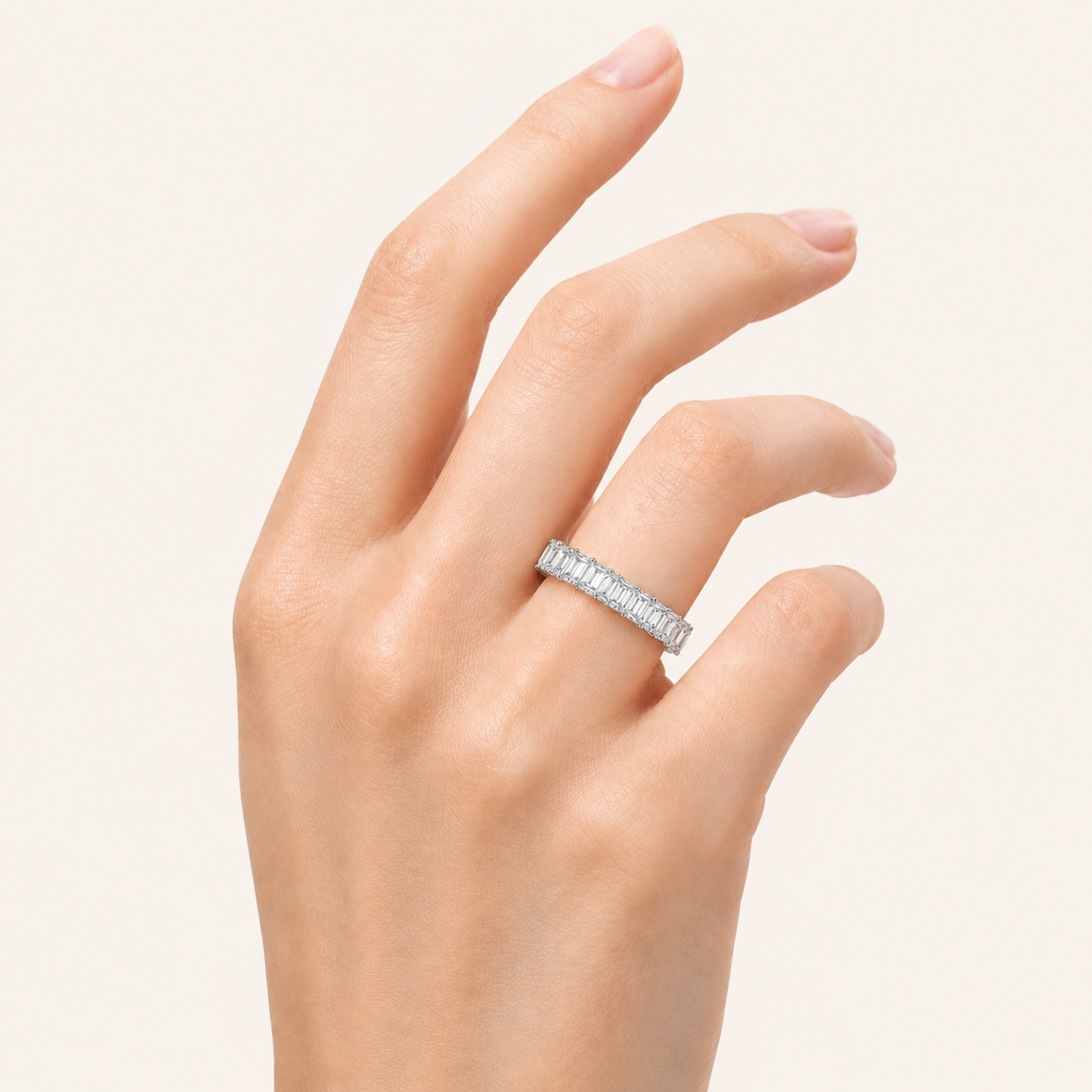 2.6CT Emerald Cut Lab Grown Diamond Split Prong Eternity Ring