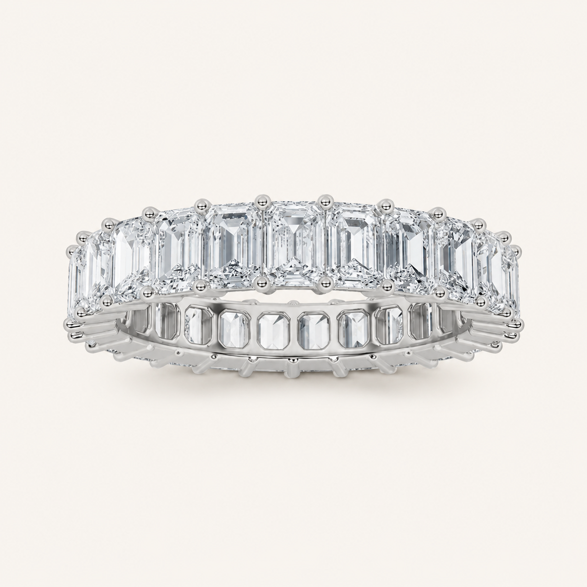 2.6CT Emerald Cut Lab Grown Diamond Split Prong Eternity Ring
