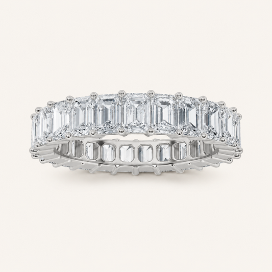 2.6CT Emerald Cut Lab Grown Diamond Split Prong Eternity Ring