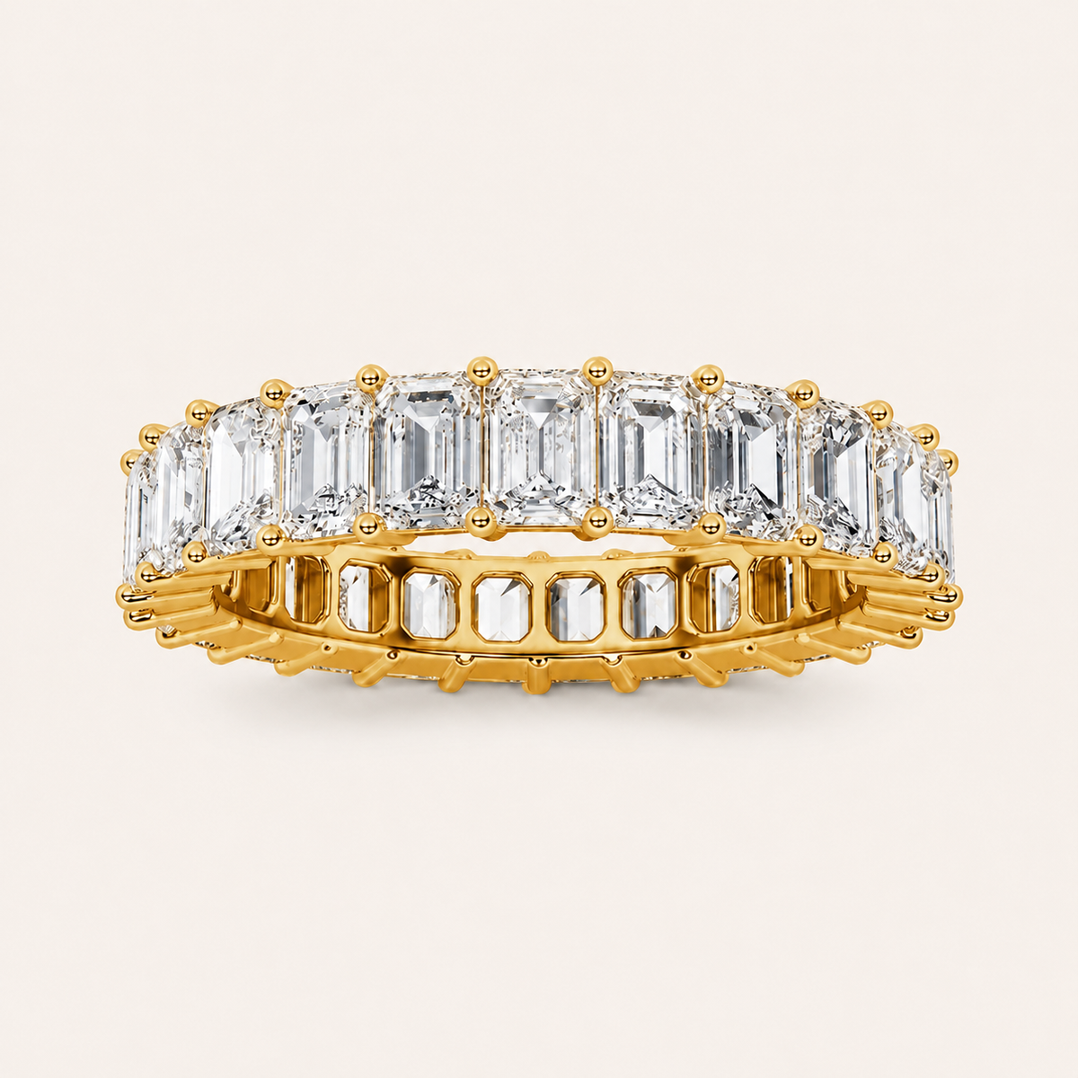 2.6CT Emerald Cut Lab Grown Diamond Split Prong Eternity Ring