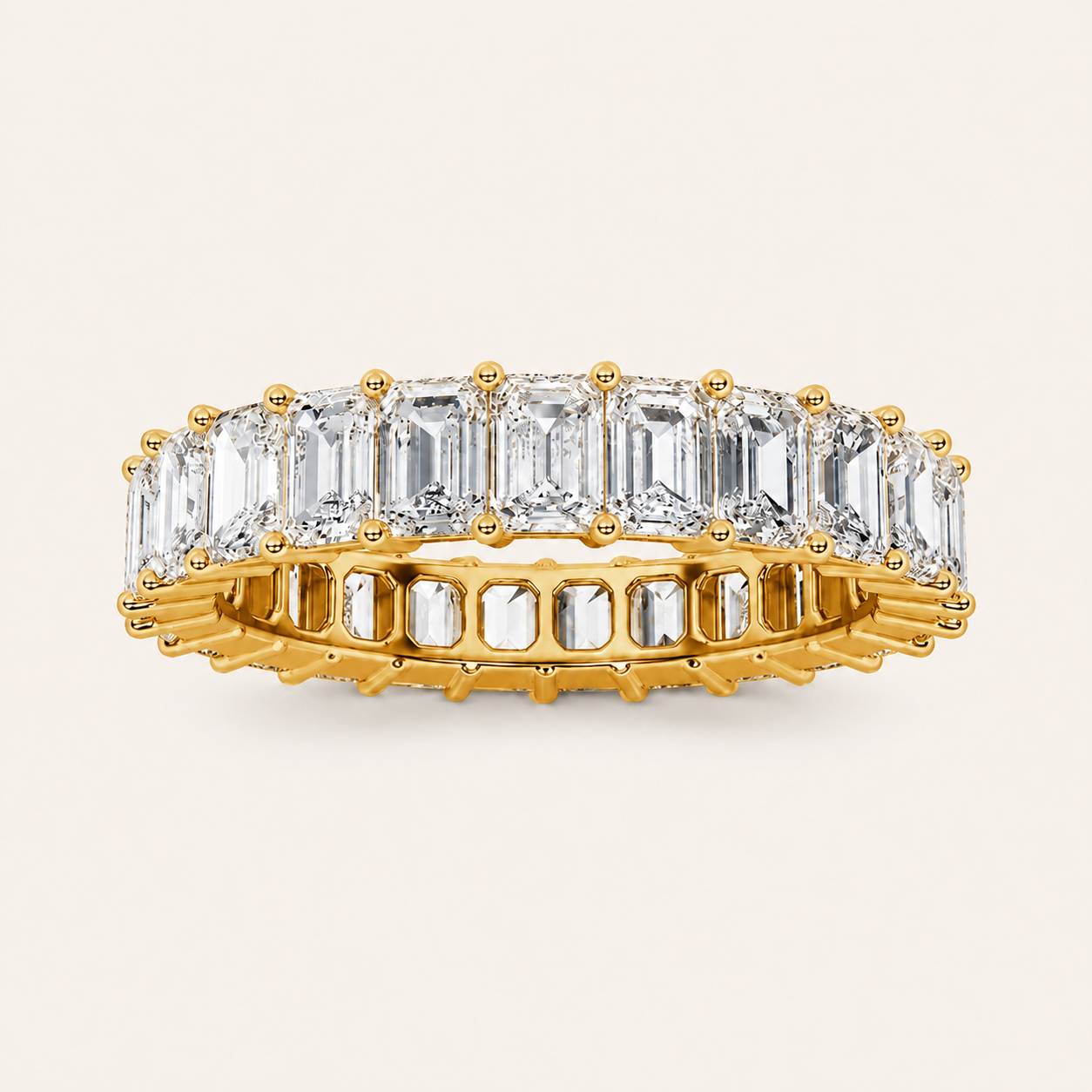 2.6CT Emerald Cut Lab Grown Diamond Split Prong Eternity Ring