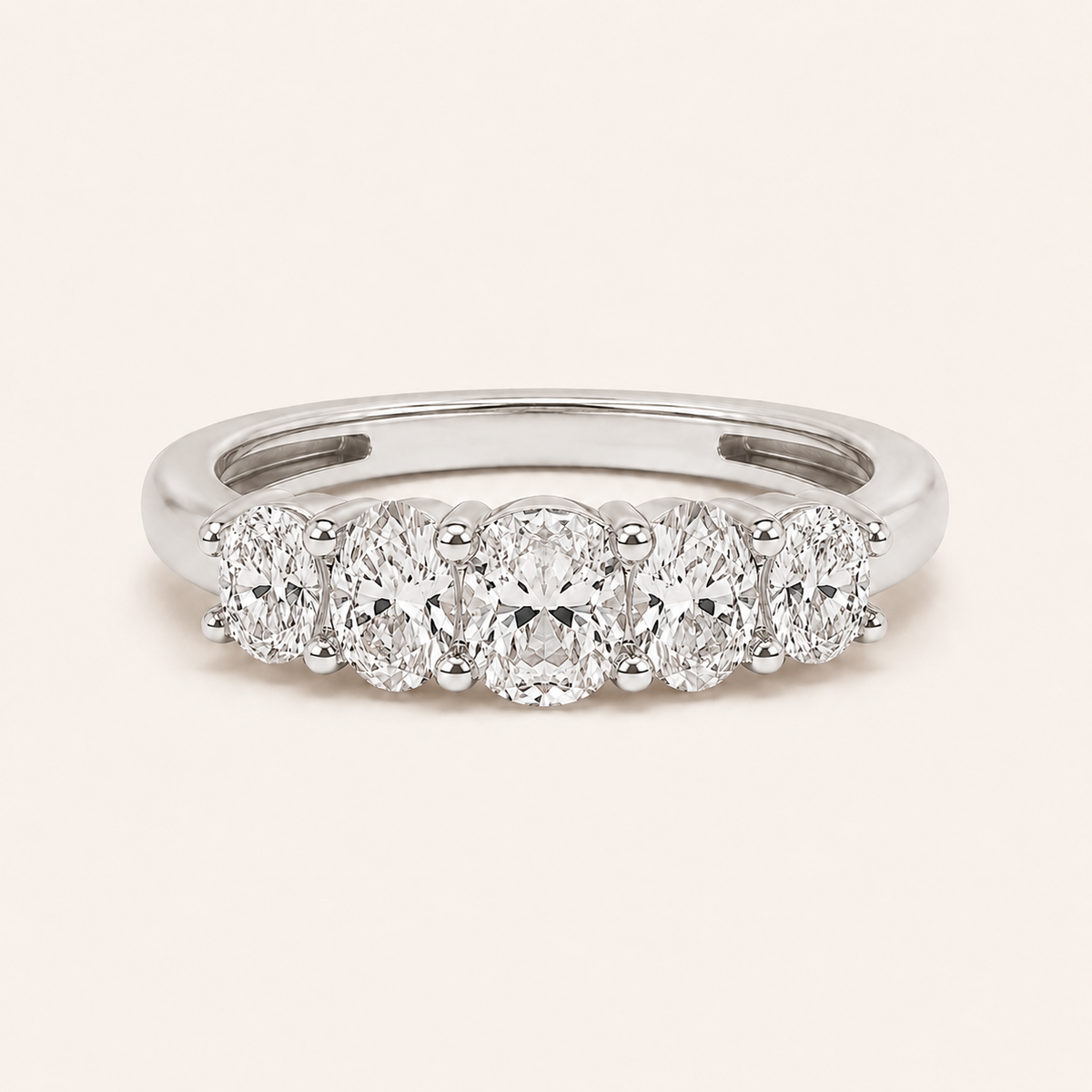 1.50 CT Oval Cut Lab Grown Diamond Five Stone Band Ring