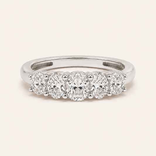 1.50 CT Oval Cut Lab Grown Diamond Five Stone Band Ring
