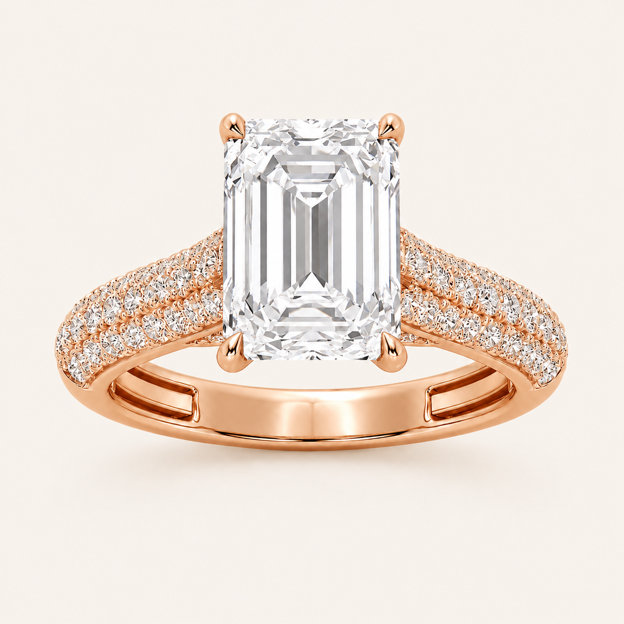 1.5CT Emerald Cut Lab Grown Diamond Side Stone Ring