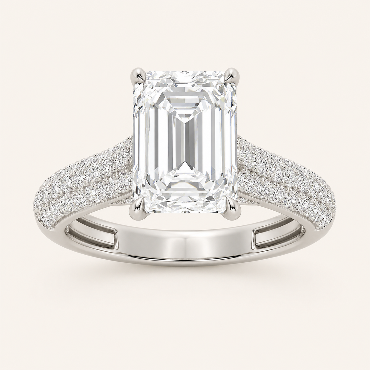 1.5CT Emerald Cut Lab Grown Diamond Side Stone Ring