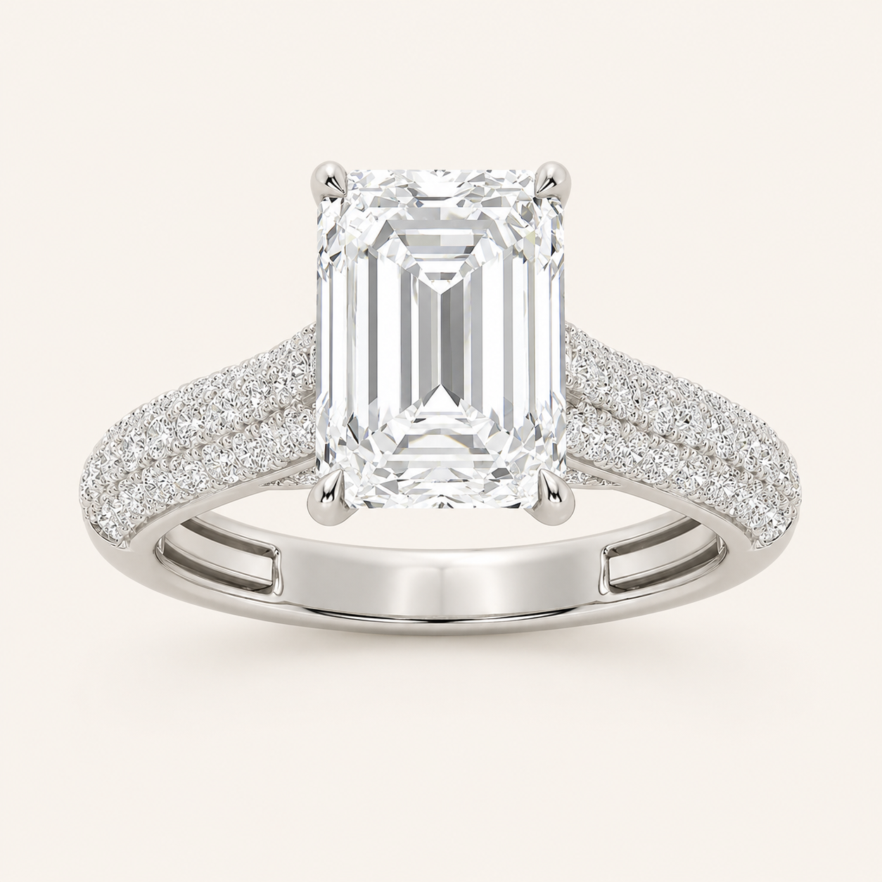 1.5CT Emerald Cut Lab Grown Diamond Side Stone Ring