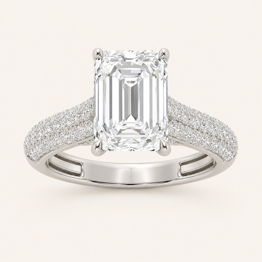 1.5CT Emerald Cut Lab Grown Diamond Side Stone Ring