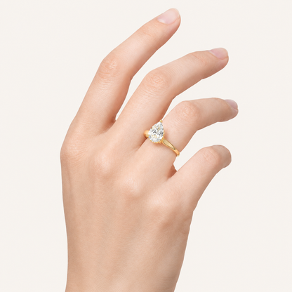 3.00 CT Pear Cut Lab Grown Diamond Cathedral Shank Solitaire Ring