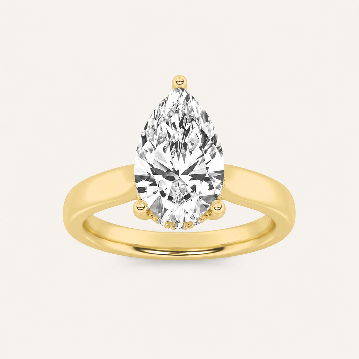 3.00 CT Pear Cut Lab Grown Diamond Cathedral Shank Solitaire Ring