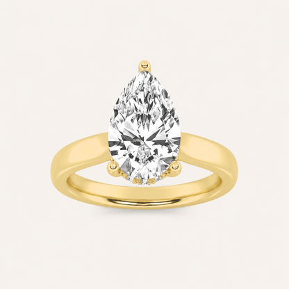 3.00 CT Pear Cut Lab Grown Diamond Cathedral Shank Solitaire Ring