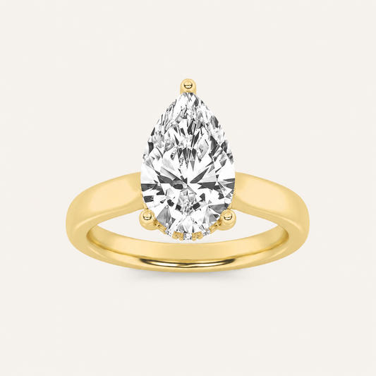 3.00 CT Pear Cut Lab Grown Diamond Cathedral Shank Solitaire Ring
