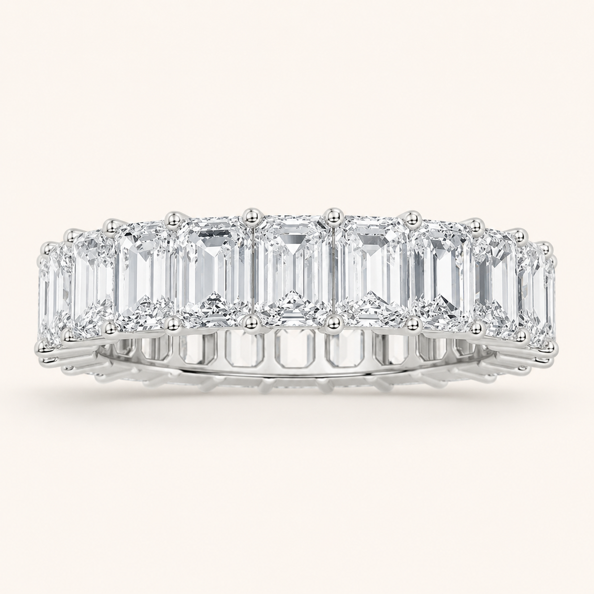 2.75CT Emerald Cut Lab Grown Diamond Split Prong Eternity Ring