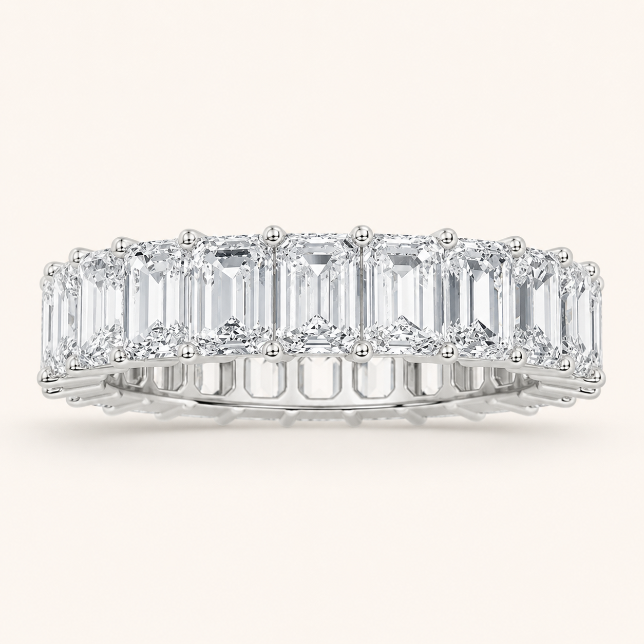 2.75CT Emerald Cut Lab Grown Diamond Split Prong Eternity Ring