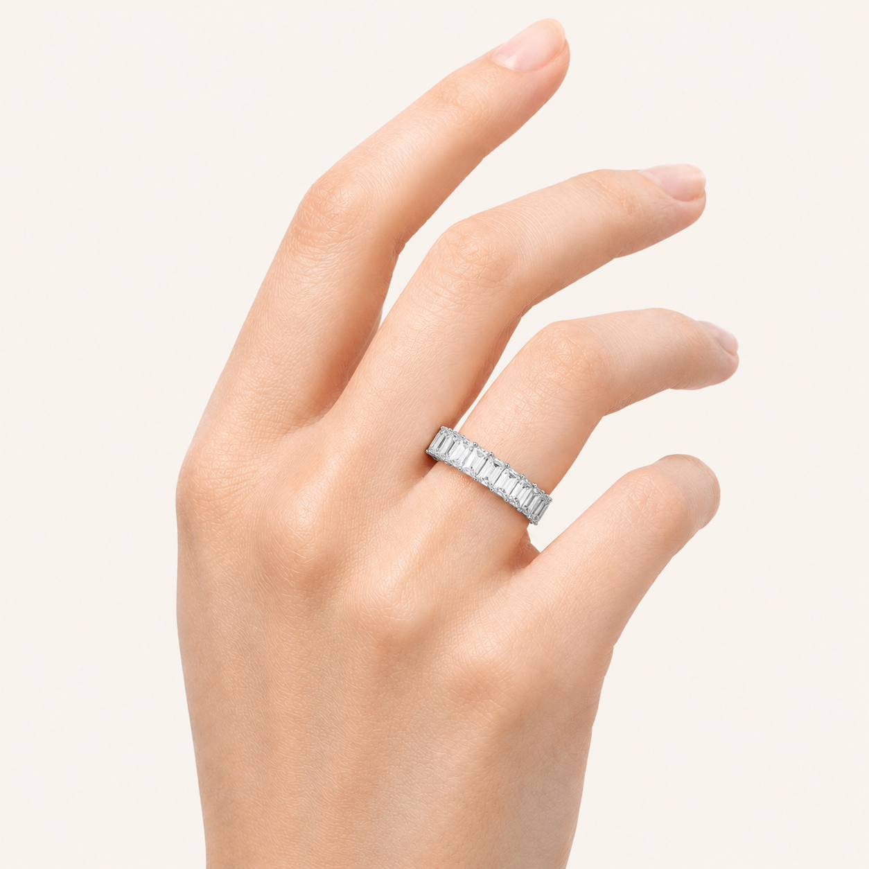 2.75CT Emerald Cut Lab Grown Diamond Split Prong Eternity Ring