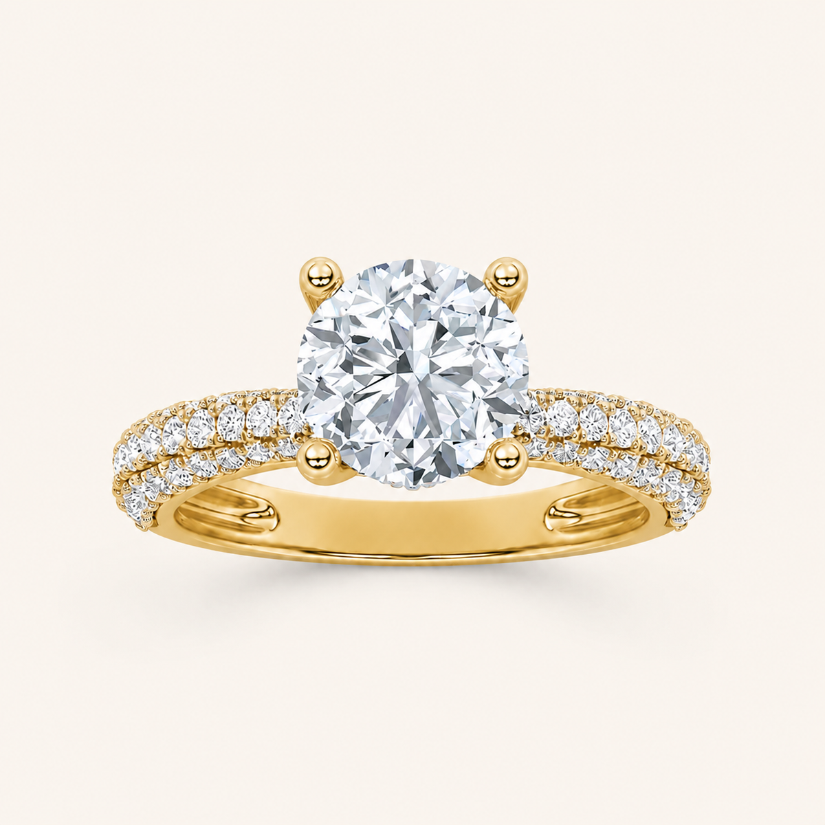 2.00 CT Round Cut Lab Grown Diamond Three Row Micro Pave Side stone Ring