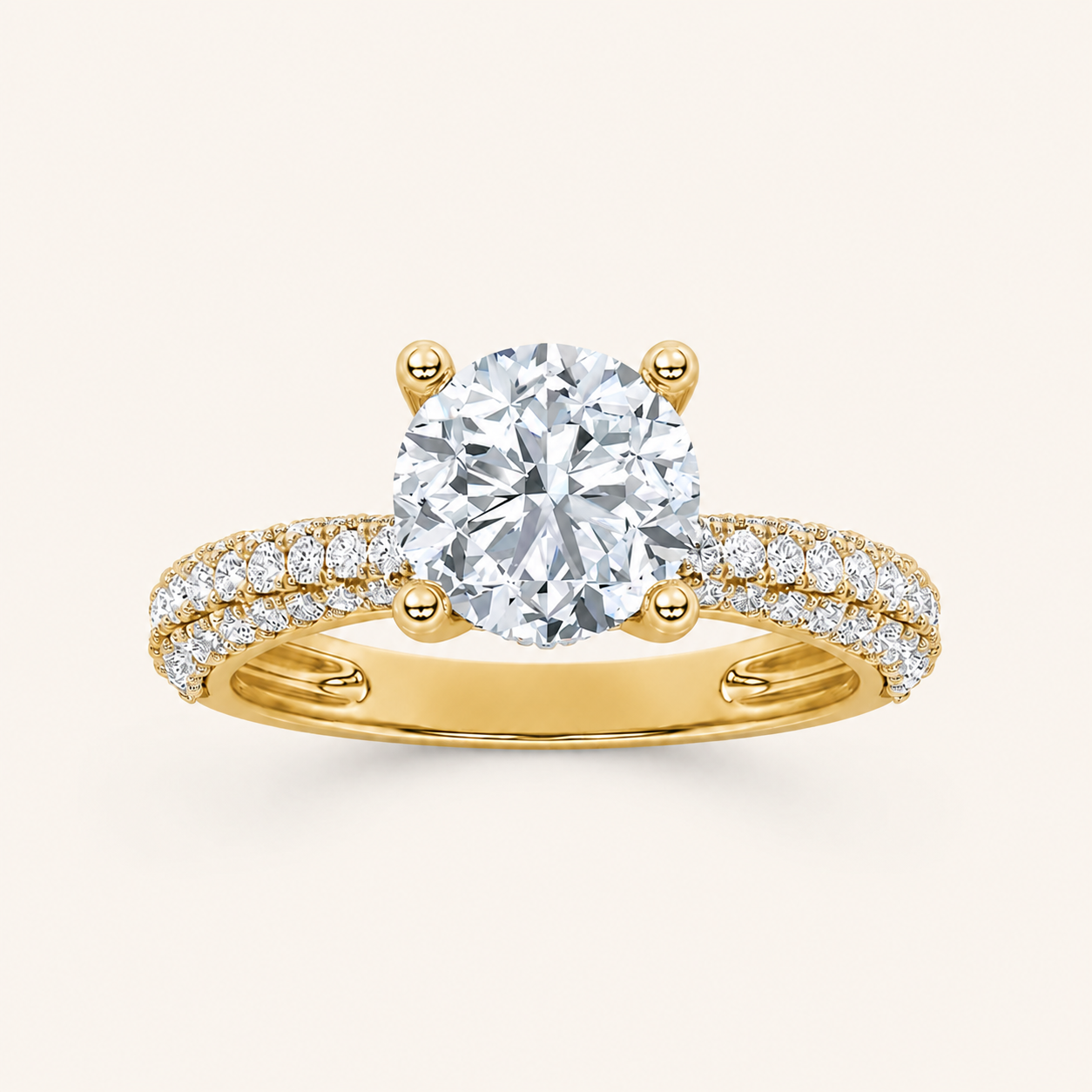 2.00 CT Round Cut Lab Grown Diamond Three Row Micro Pave Side stone Ring