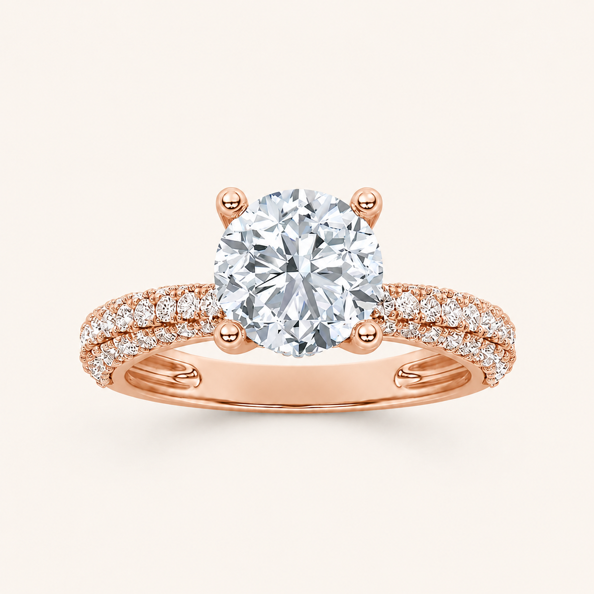 2.00 CT Round Cut Lab Grown Diamond Three Row Micro Pave Side stone Ring
