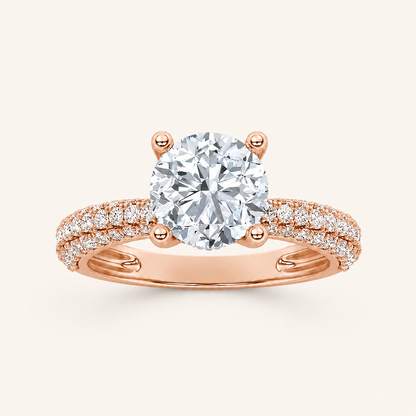 2.00 CT Round Cut Lab Grown Diamond Three Row Micro Pave Side stone Ring
