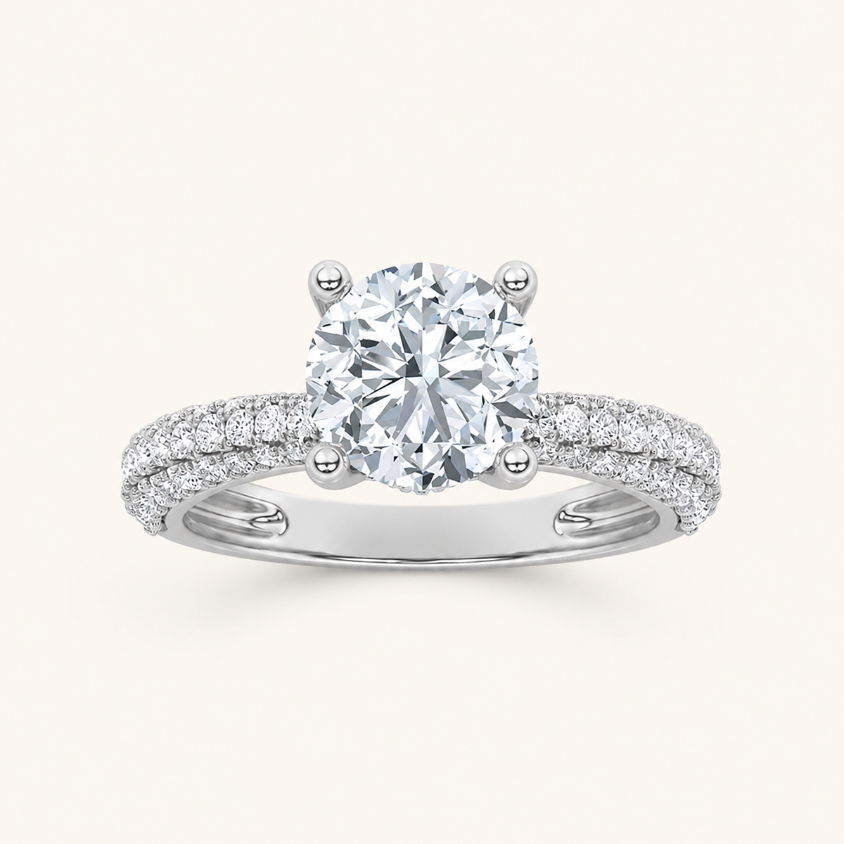 2.00 CT Round Cut Lab Grown Diamond Three Row Micro Pave Side stone Ring