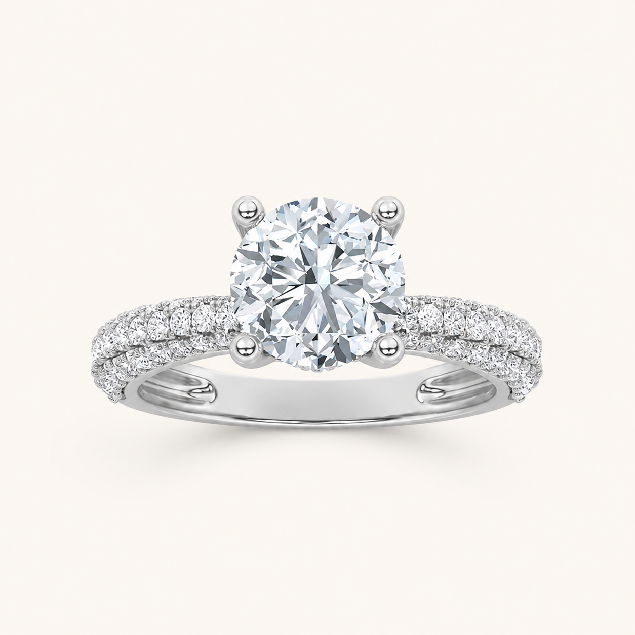 2.00 CT Round Cut Lab Grown Diamond Three Row Micro Pave Side stone Ring