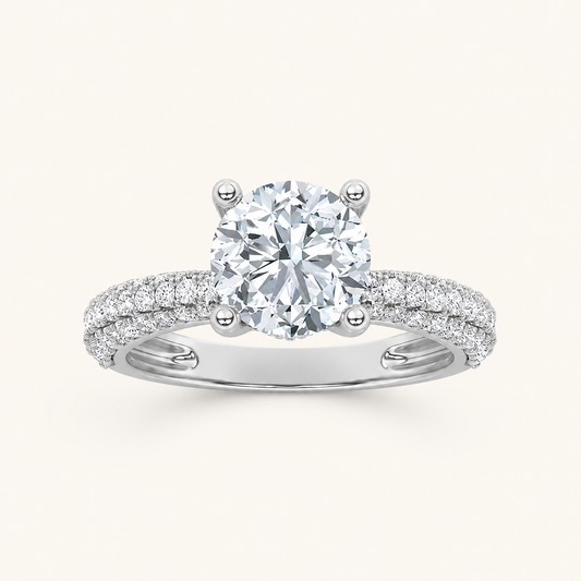 2.00 CT Round Cut Lab Grown Diamond Three Row Micro Pave Side stone Ring