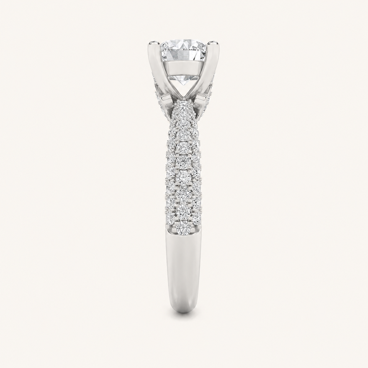 2.00 CT Round Cut Lab Grown Diamond Three Row Micro Pave Side stone Ring
