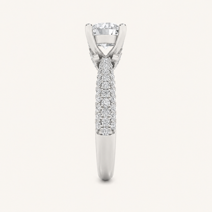 2.00 CT Round Cut Lab Grown Diamond Three Row Micro Pave Side stone Ring
