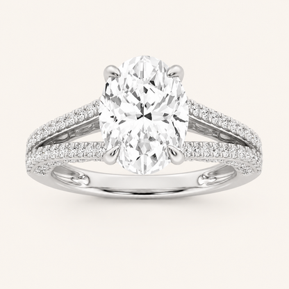 2CT Oval Cut Lab Grown Diamond Split Shank Accented Engagement Ring