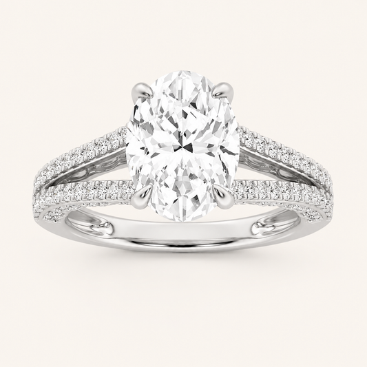 2CT Oval Cut Lab Grown Diamond Split Shank Accented Engagement Ring