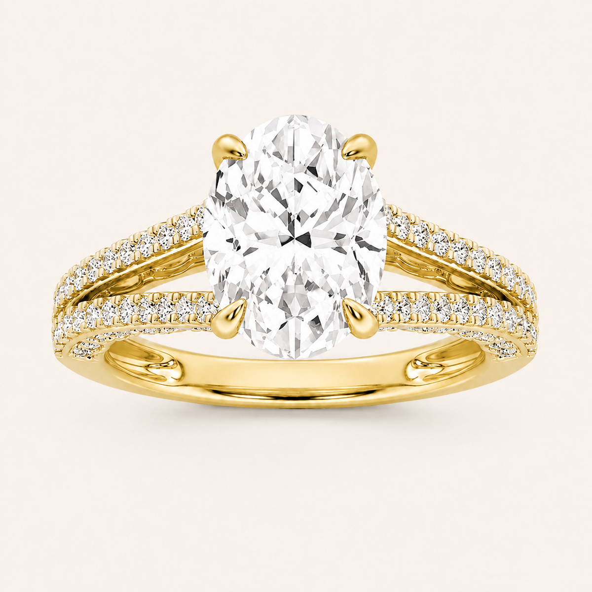 2CT Oval Cut Lab Grown Diamond Split Shank Accented Engagement Ring