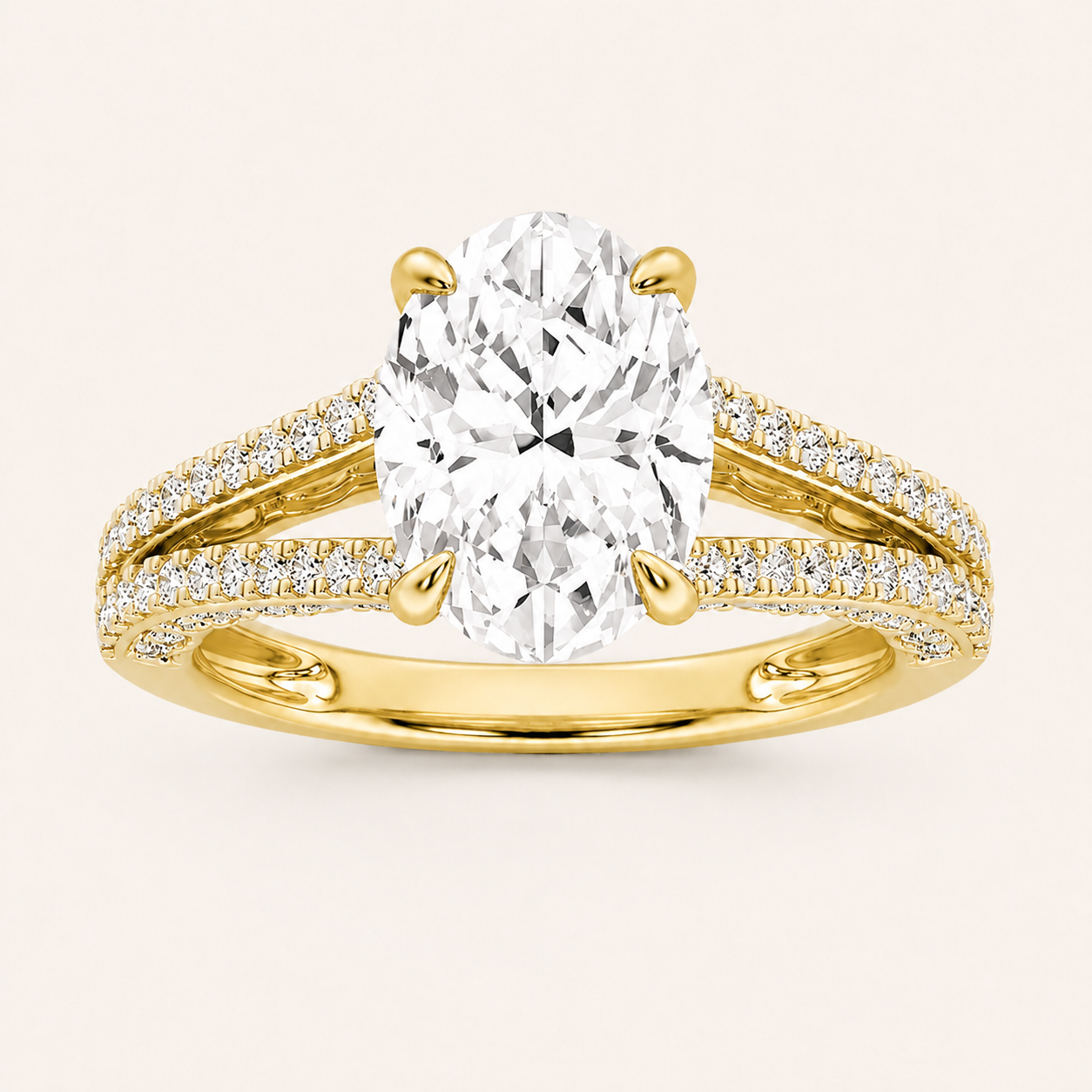 2CT Oval Cut Lab Grown Diamond Split Shank Accented Engagement Ring