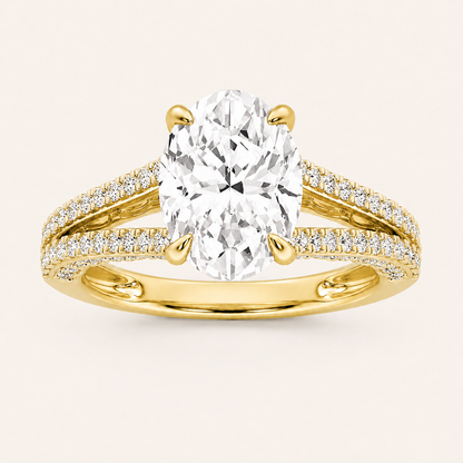 2CT Oval Cut Lab Grown Diamond Split Shank Accented Engagement Ring