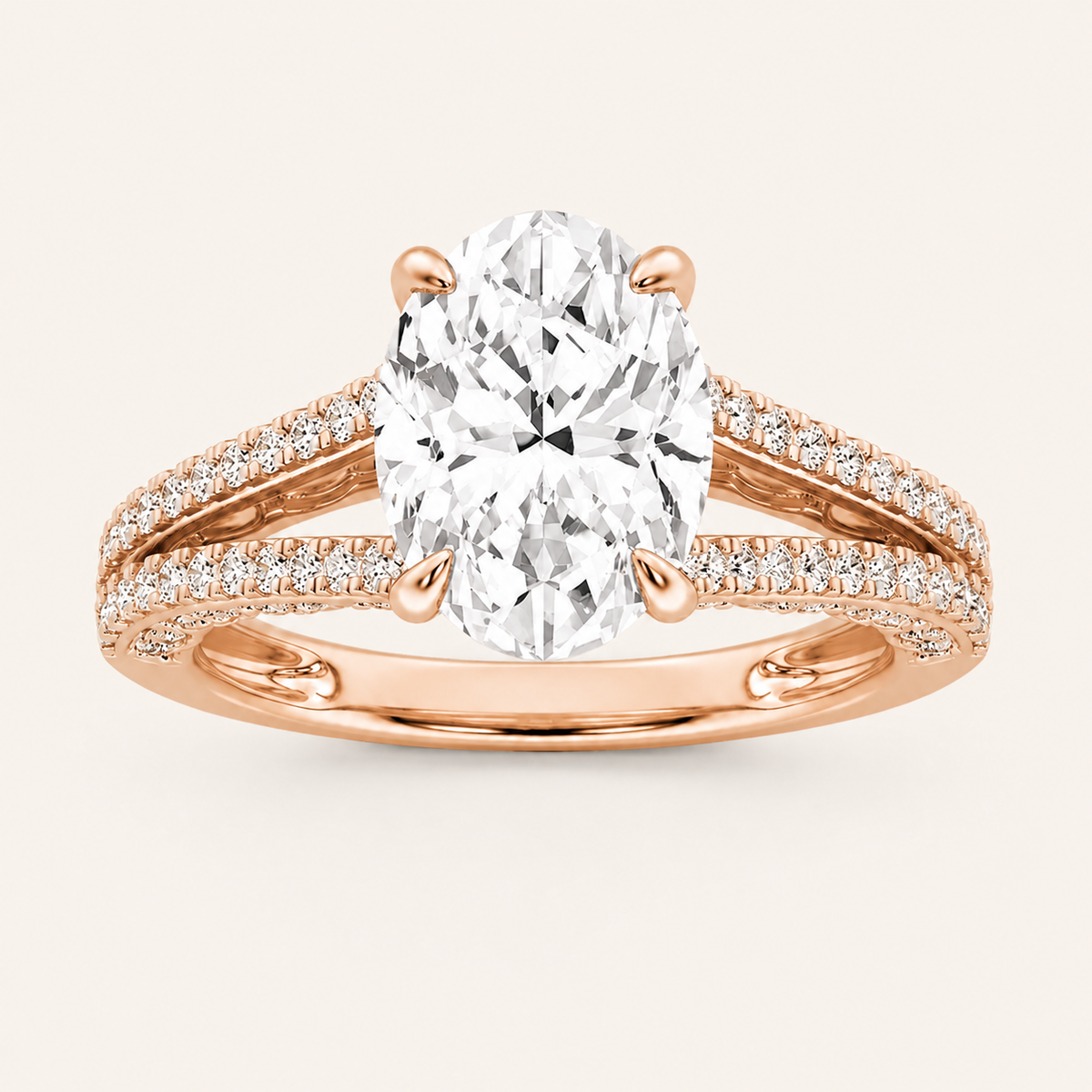 2CT Oval Cut Lab Grown Diamond Split Shank Accented Engagement Ring