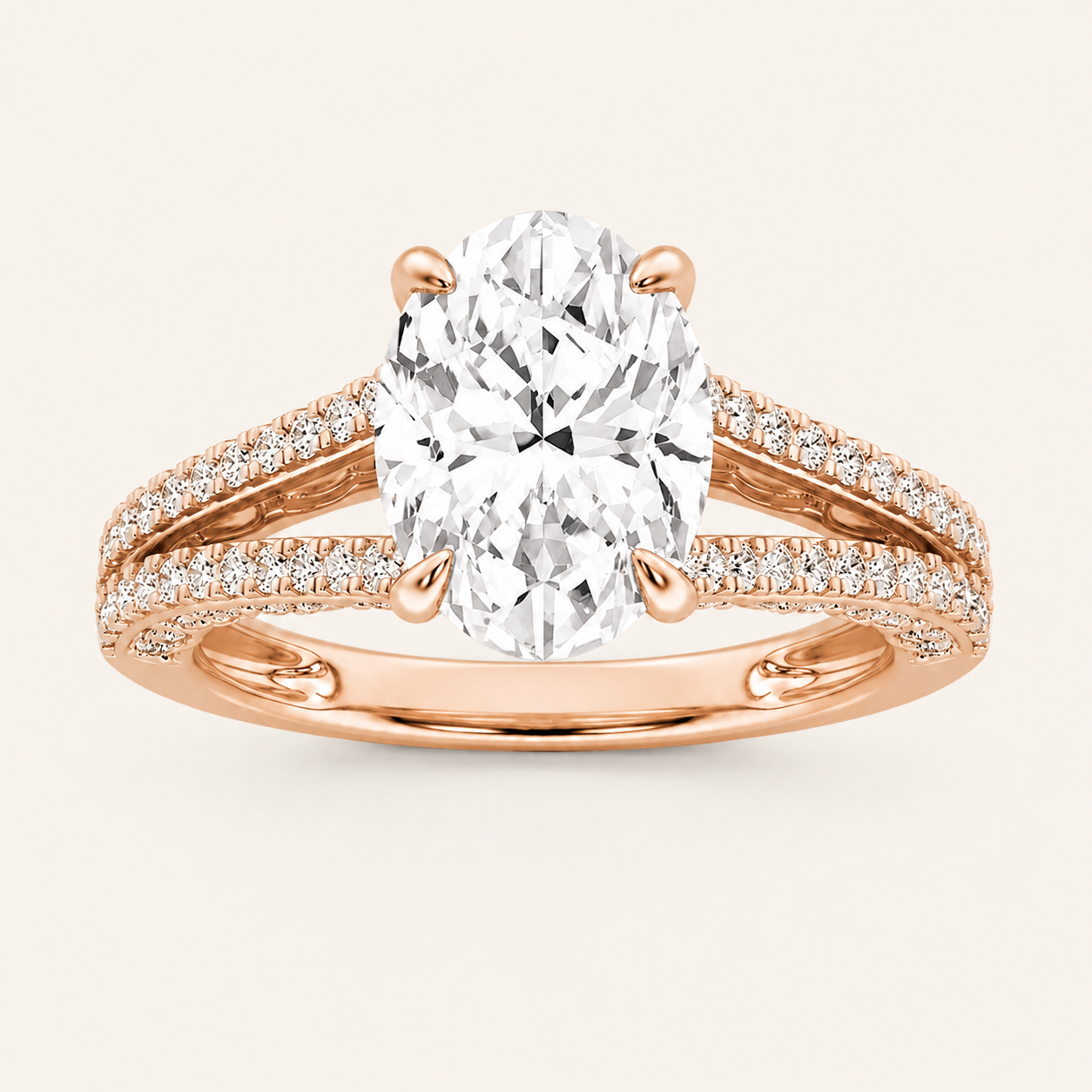 2CT Oval Cut Lab Grown Diamond Split Shank Accented Engagement Ring