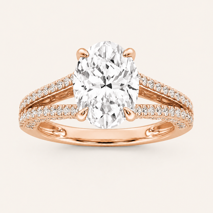 2CT Oval Cut Lab Grown Diamond Split Shank Accented Engagement Ring