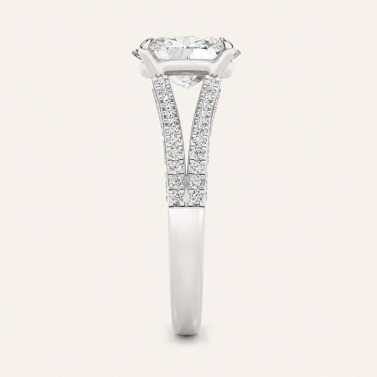 2CT Oval Cut Lab Grown Diamond Split Shank Accented Engagement Ring