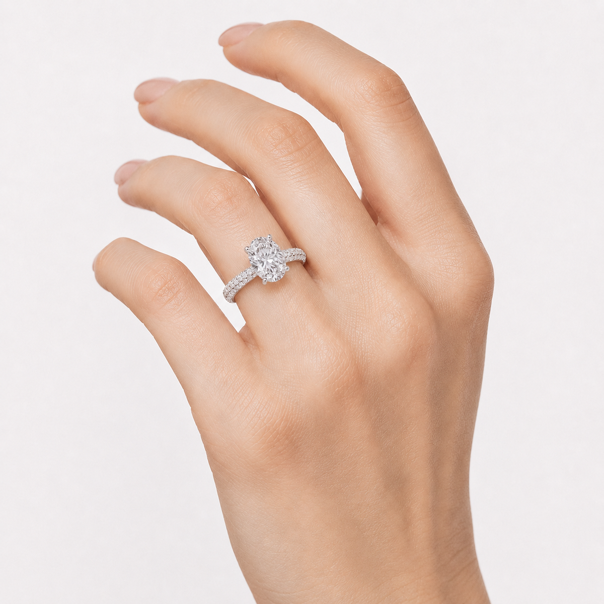 2.00 CT Round Cut Lab Grown Diamond Three Row Micro Pave Side stone Ring