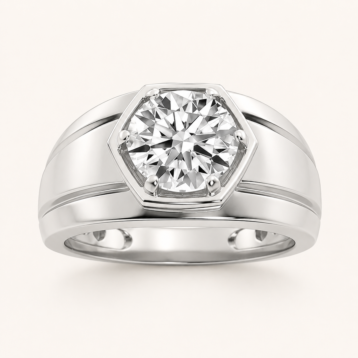 2CT Round Cut Lab Grown Diamond Men's Ring