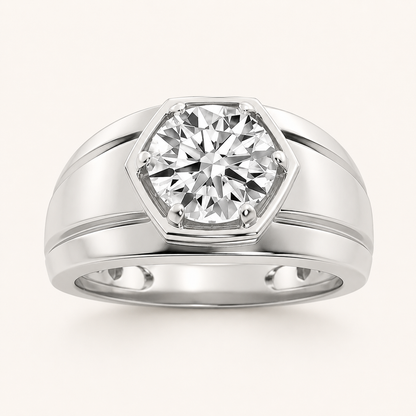 2CT Round Cut Lab Grown Diamond Men's Ring