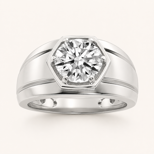 2CT Round Cut Lab Grown Diamond Men's Ring