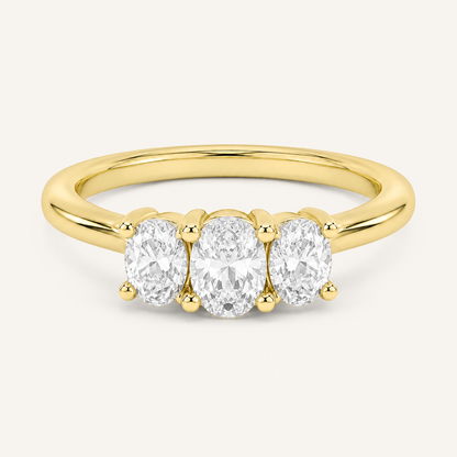 1.00 CT Oval Cut Lab Grown Diamond Three Stone Band Ring