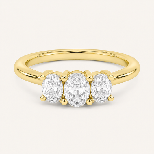 1.00 CT Oval Cut Lab Grown Diamond Three Stone Band Ring