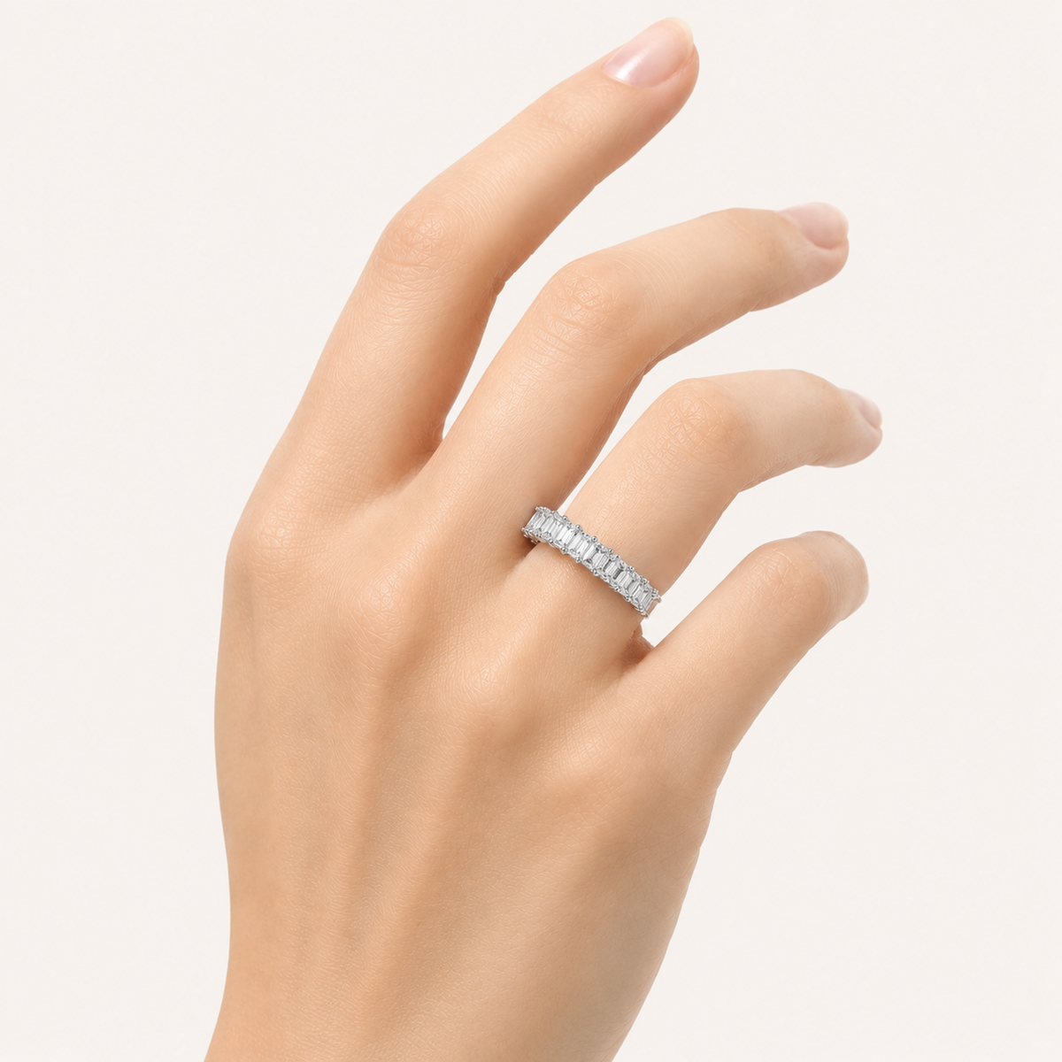 2.8CT Emerald Cut Lab Grown Diamond Split Prong Eternity Ring