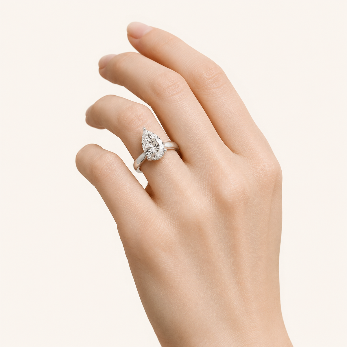 1.00 CT Pear Cut Lab Grown Diamond Cathedral Shank Solitaire Ring